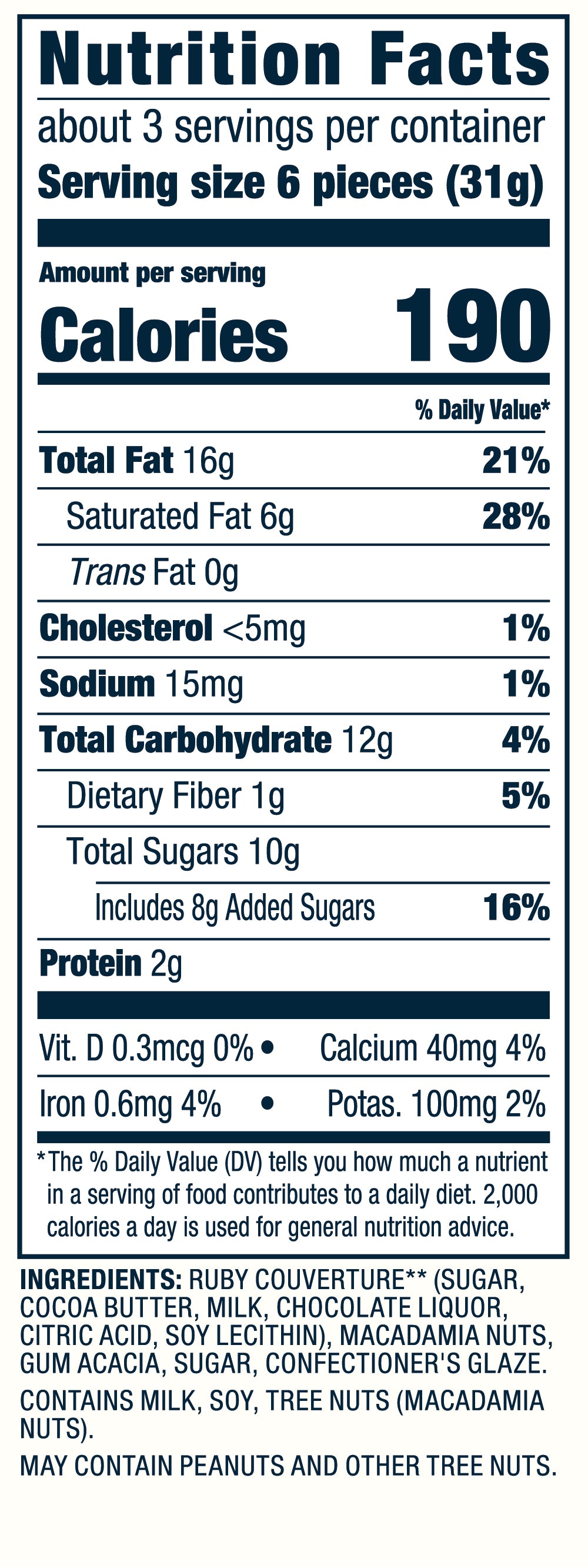 Ruby Cacao Macadamias Nutrition Facts